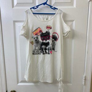 Off the Shoulder White Puppy Shirt